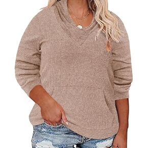 CARCOS حجم كبير Hooide المرأة طويلة الأكمام الخريف جيب مقنعين Sweatershirt XL-5XL in Kuwait