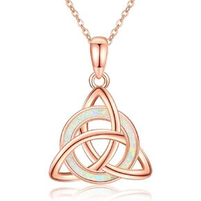 URONE Opal Celtic Knot Necklace 925 Sterling Silver Rose Gold Plated Celtic Knot Pendant Necklace Celtic Jewelry for Women Men
