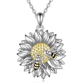 Sunflower Necklace Sterling Silver Sunflower with Bee Pendant Necklace You Are My Sunshine Sunflower Jewelry Gifts for Women