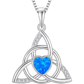 Celtic Knot Necklace Created White/Blue/Pink/Green Opal Pendant Necklace Jewelry Sterling Silver Trinity Nnot Necklace Triangle