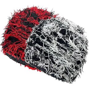 FantasyGears Women Men Distressed Balaclava Y2k Knitted Beanie Gothic Fuzzy Winter Hat Outdoor Ski Knit Cap