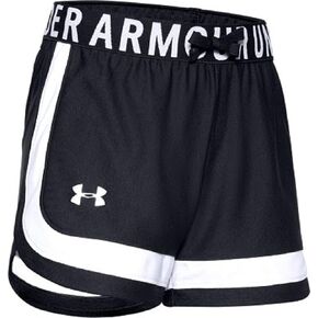 Under Armour Girls' Play Up Solid Workout Gym Shorts (Black/White 001, Small)