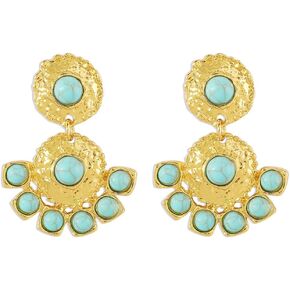 Boho Turquoise Chandelier Dangle Earrings for Women Girls Vintage Bohemian Round Blue Birthstone Ball Y2K Western Statement Drop Dangling Stud Earring Hypoallergenic Ethnic Birthday Christmas Jewelry Gifts