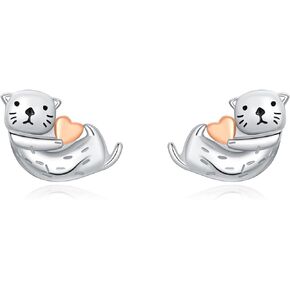 ABBGIABBW 925 Sterling Silver Cute Animal Small Earrings Pig/Panda/Koala/Cat/Bee/Owl Dangle Hoop Earrings Cute Animal Earrings Necklace Gifts for Women Best Friends