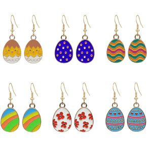 6 Pairs Colorful Easter Egg Drop Dangle Earrings Hypoallergenic Alloy Enamel Egg Earrings For Women Girls