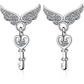 Angel's Wings with Drop Key Fine Shine Platinum Plated Dangle Earrings for Wedding Girls Womens in Kuwait
