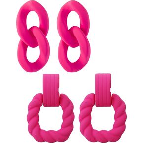 SELOVO Summer Earrings Rectangle&Link 2 Pcs Earrings Set Geometric Statement Acrylic Twist Dangle Earrings