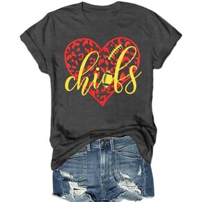 Football Game Day Shirt Women: Team Fan Tshirt Cute Football Heart Graphic Tees Casual Football Season Short Sleeve Tops