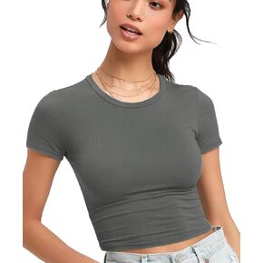 Women's Summer Causal Short Sleeve Blouse Round Neck Crop Tops Basic Tee T-Shirt