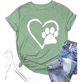 Paw Love Shirt Dog Lover Shirts for Women Paw Print Heart Tee Shirt Cute Dog Mom Short Sleeve Tee Tops