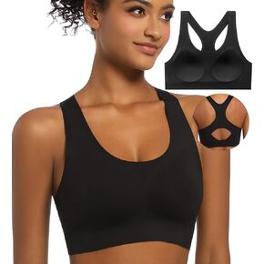 PRETTYWELL Racerback Sports Bras Non Removable Padded, Wirefree Sports Bra Tops for Women,Comfort Molded Cup Bras A to D Cup