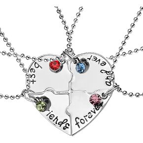 Best Friends Forever and Ever Necklaces for 4 Bestie Heart Matching Bff Necklaces for Sister Friend Christmas Birthday Gifts for Women Teen Girls Friendship Necklace 4 Pcs