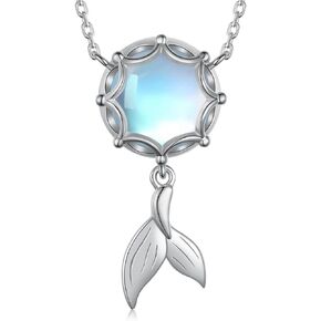 Mermaid Tail Necklace 925 Sterling Silver Moonstone Mermaid Necklace Ocean Necklace Sea Animal Necklace Pendant Jewelry Gift for Women Girl