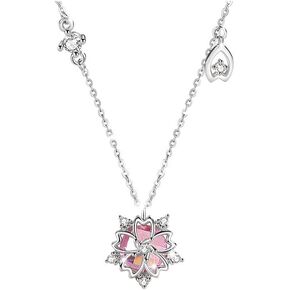 Lam Sence Sterling Silver Pink Sakura Flower Pendant Necklace
