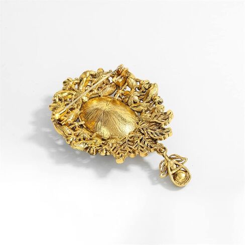 Pendant Brooch Vintage Glass Pendant Brooch Women's Rhinestone Alloy Brooch Vintage Fashion Corsage Gold Colored Flower Brooch Pin Suitable for Dress Formal Wear, Metal, no gemstone in Kuwait