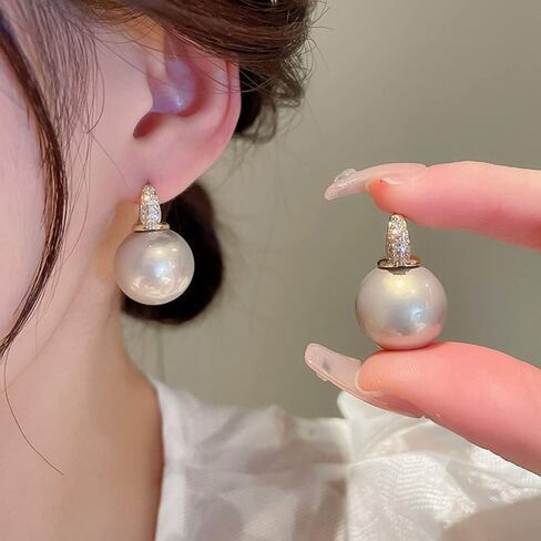 Dainty Gold Pearl Earrings Boho Round Pearl Drop Dangle Earrings Rhinestone Small Huggie Hoop Earrings Vintage Earrings Jewelry for Women Girls in Saudi Arabia