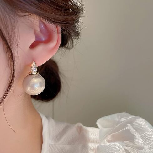 Dainty Gold Pearl Earrings Boho Round Pearl Drop Dangle Earrings Rhinestone Small Huggie Hoop Earrings Vintage Earrings Jewelry for Women Girls in Saudi Arabia