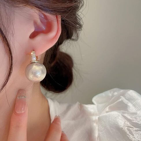 Dainty Gold Pearl Earrings Boho Round Pearl Drop Dangle Earrings Rhinestone Small Huggie Hoop Earrings Vintage Earrings Jewelry for Women Girls in Saudi Arabia