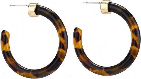 Acrylic Resin Circle Hoop Earring Women Gold Metal Earrings Tortoiseshell Round Earring in Kuwait