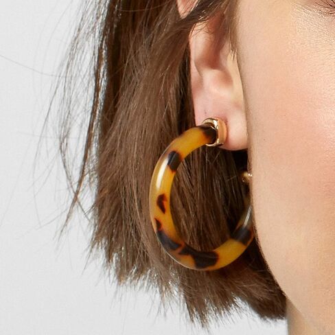 Acrylic Resin Circle Hoop Earring Women Gold Metal Earrings Tortoiseshell Round Earring in Kuwait