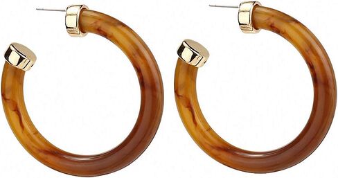 Acrylic Resin Circle Hoop Earring Women Gold Metal Earrings Tortoiseshell Round Earring in Kuwait