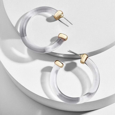 Acrylic Resin Circle Hoop Earring Women Gold Metal Earrings Tortoiseshell Round Earring in Kuwait