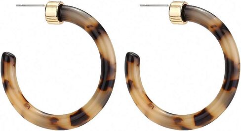 Acrylic Resin Circle Hoop Earring Women Gold Metal Earrings Tortoiseshell Round Earring in Kuwait
