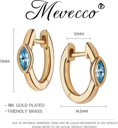 Mevecco أقراط هوجي هوب للسيدات من الذهب عيار 18 قيراط مطلية بالذهب على شكل أذن مرصعة بالألماس الأحمر والأخضر تشيكوسلوفاكيا والفيروز مرصعة بنصف نائم صغير بوهو بيتش بسيط صغير لطيف رقيق مصنوع يدويًا لا يسبب الحساسية هدية مجوهرات in Saudi Arabia