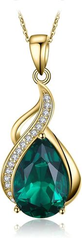 JewelryPalace Pear 2.8ct Simulated Nano Green Emerald Pendant Necklace for Women, 925 Sterling Silver White Yellow Rose Gold Plated Necklace for Her, Fashion Gemstone Gift for Girl 18 Inches Chain in Kuwait