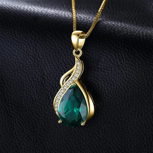 JewelryPalace Pear 2.8ct Simulated Nano Green Emerald Pendant Necklace for Women, 925 Sterling Silver White Yellow Rose Gold Plated Necklace for Her, Fashion Gemstone Gift for Girl 18 Inches Chain in Kuwait