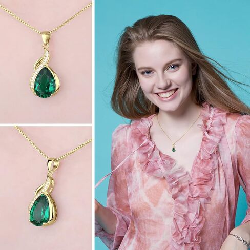 JewelryPalace Pear 2.8ct Simulated Nano Green Emerald Pendant Necklace for Women, 925 Sterling Silver White Yellow Rose Gold Plated Necklace for Her, Fashion Gemstone Gift for Girl 18 Inches Chain in Kuwait