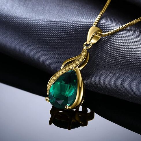JewelryPalace Pear 2.8ct Simulated Nano Green Emerald Pendant Necklace for Women, 925 Sterling Silver White Yellow Rose Gold Plated Necklace for Her, Fashion Gemstone Gift for Girl 18 Inches Chain in Kuwait