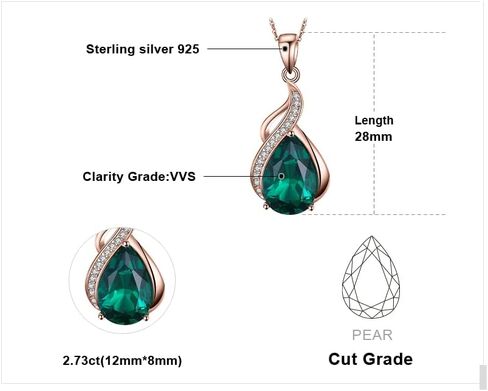 JewelryPalace الكمثرى 2.8ct مقلد نانو الأخضر الزمرد قلادة قلادة للنساء، 925 الفضة الاسترليني الأبيض الأصفر ارتفع الذهب مطلي قلادة لها، الأزياء هدية الأحجار الكريمة لفتاة 18 بوصة سلسلة in Kuwait
