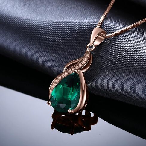 JewelryPalace الكمثرى 2.8ct مقلد نانو الأخضر الزمرد قلادة قلادة للنساء، 925 الفضة الاسترليني الأبيض الأصفر ارتفع الذهب مطلي قلادة لها، الأزياء هدية الأحجار الكريمة لفتاة 18 بوصة سلسلة in Kuwait
