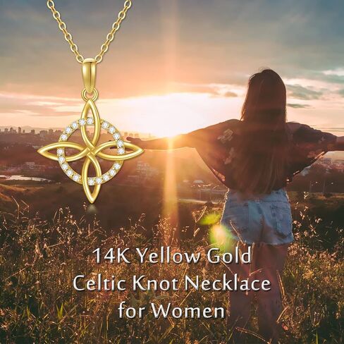 SISGEM Solid 14K Gold Celtic Cross Knot Necklace for Women,Yellow Gold Irish Celtic Knot Pendant Necklaces with Moissanite,Anniversary Birthday Jewelry Gifts for Mom Wife 16''-18'' in Saudi Arabia