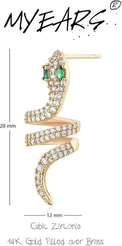 MYEARS النساء الأفعى أقراط الذهب الثعبان 14K الذهب معبأ صغير بسيط هيبوالرجينيك المجوهرات اليومية in Saudi Arabia