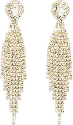 Summer Boho Bow Star Long Tassel Earrings for Women Girls Rhinestone Crystal Setting Womens Fringe Star Earrings Dangling Waterfall Beaded Chandelier Dangle Earrings Jewelry Gifts for Party Prom Statement Wedding Bridal Gold Silver in Kuwait