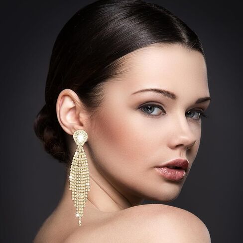 Summer Boho Bow Star Long Tassel Earrings for Women Girls Rhinestone Crystal Setting Womens Fringe Star Earrings Dangling Waterfall Beaded Chandelier Dangle Earrings Jewelry Gifts for Party Prom Statement Wedding Bridal Gold Silver in Kuwait