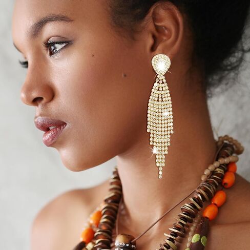 Summer Boho Bow Star Long Tassel Earrings for Women Girls Rhinestone Crystal Setting Womens Fringe Star Earrings Dangling Waterfall Beaded Chandelier Dangle Earrings Jewelry Gifts for Party Prom Statement Wedding Bridal Gold Silver in Kuwait