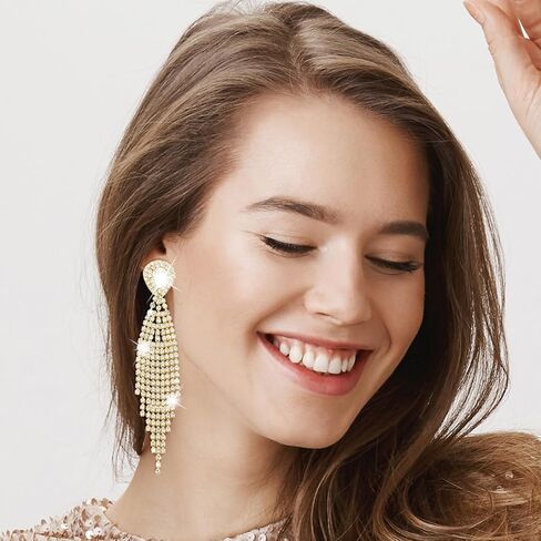 Summer Boho Bow Star Long Tassel Earrings for Women Girls Rhinestone Crystal Setting Womens Fringe Star Earrings Dangling Waterfall Beaded Chandelier Dangle Earrings Jewelry Gifts for Party Prom Statement Wedding Bridal Gold Silver in Kuwait