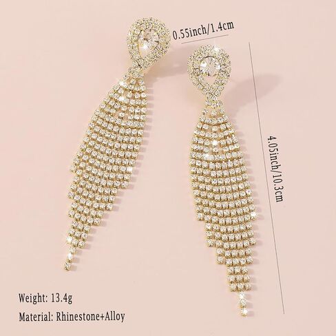 Summer Boho Bow Star Long Tassel Earrings for Women Girls Rhinestone Crystal Setting Womens Fringe Star Earrings Dangling Waterfall Beaded Chandelier Dangle Earrings Jewelry Gifts for Party Prom Statement Wedding Bridal Gold Silver in Kuwait