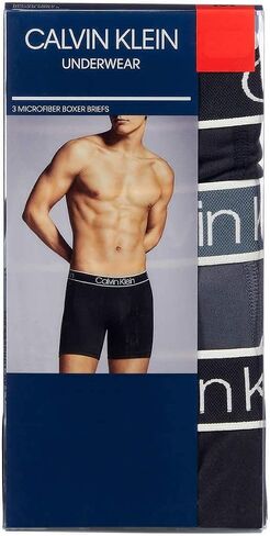 Calvin Klein Mens 3 Pack Microfiber Boxer Briefs (Black/Grey/Black, Medium) in Saudi Arabia