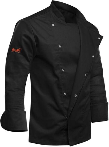 Chef Coat for Men Long Sleeves Stretch Cotton Baker's Coat - Slim style, Slim fit - XS-4XL - Black Grey White in Saudi Arabia