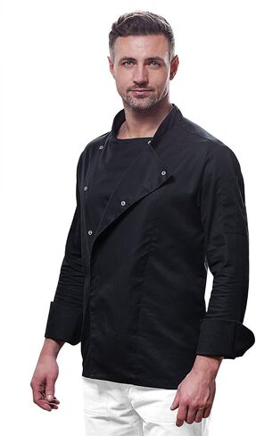 Chef Coat for Men Long Sleeves Stretch Cotton Baker's Coat - Slim style, Slim fit - XS-4XL - Black Grey White in Saudi Arabia
