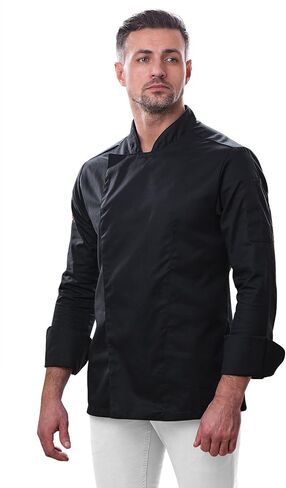 Chef Coat for Men Long Sleeves Stretch Cotton Baker's Coat - Slim style, Slim fit - XS-4XL - Black Grey White in Saudi Arabia