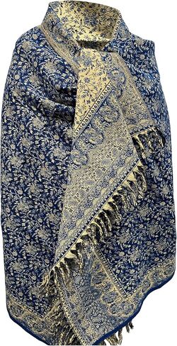 LUXURY YAK WOOL SHAWL FLORAL PAISLEY BLUE BEIGE COLOR SCARF FASHION SCARF OVERSIZE YOGA Blanket stole unisex Travel Wrap Meditation Soft gift for her in Kuwait