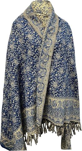 LUXURY YAK WOOL SHAWL FLORAL PAISLEY BLUE BEIGE COLOR SCARF FASHION SCARF OVERSIZE YOGA Blanket stole unisex Travel Wrap Meditation Soft gift for her in Kuwait