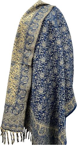 LUXURY YAK WOOL SHAWL FLORAL PAISLEY BLUE BEIGE COLOR SCARF FASHION SCARF OVERSIZE YOGA Blanket stole unisex Travel Wrap Meditation Soft gift for her in Kuwait