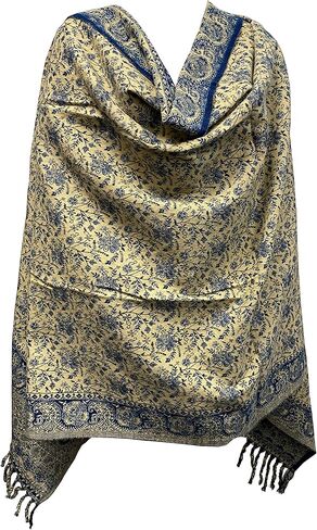 LUXURY YAK WOOL SHAWL FLORAL PAISLEY BLUE BEIGE COLOR SCARF FASHION SCARF OVERSIZE YOGA Blanket stole unisex Travel Wrap Meditation Soft gift for her in Kuwait