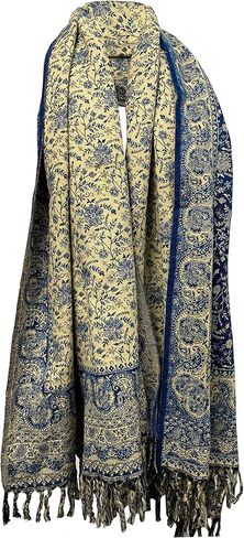 LUXURY YAK WOOL SHAWL FLORAL PAISLEY BLUE BEIGE COLOR SCARF FASHION SCARF OVERSIZE YOGA Blanket stole unisex Travel Wrap Meditation Soft gift for her in Kuwait